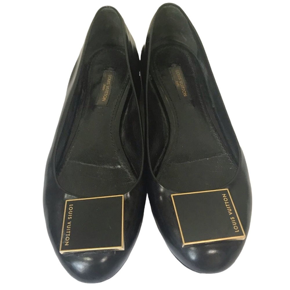 LOUIS VUITTON LV Logo Leather Square Detail Ballet Flats Shoes Slides Authentic